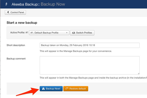 Select backup now to begin the backup process